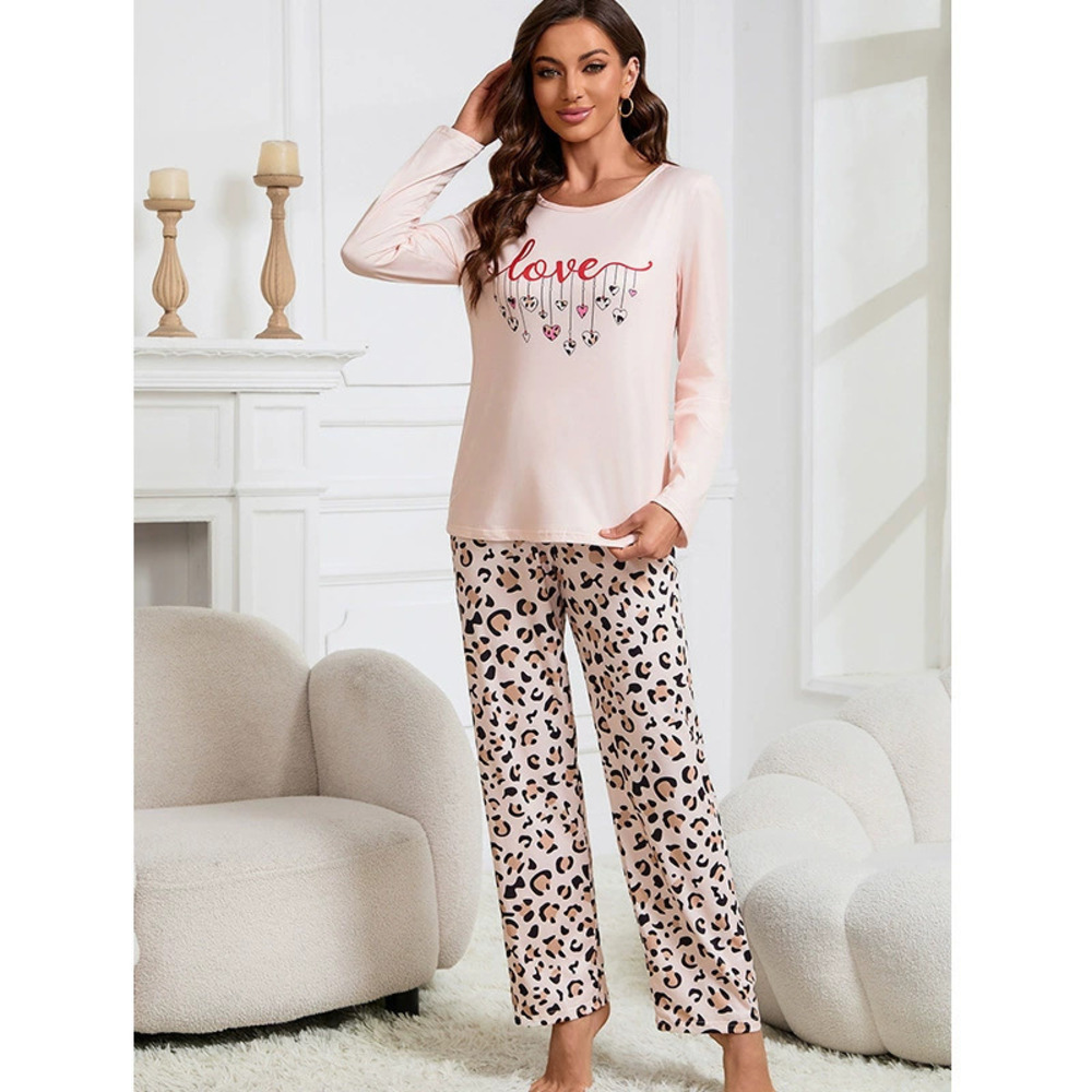 ZARA Thin Round Neck Cute Long Sleeve Leopard Print Loungewear Breathable Soft